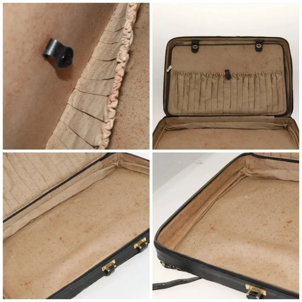 Christian Dior Trotter Canvas Trunk Navy Gold Auth 128550